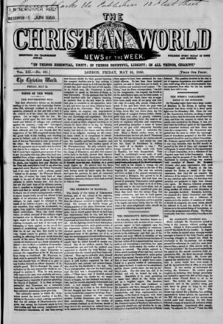 cover page of Christian World published on May 22, 1868