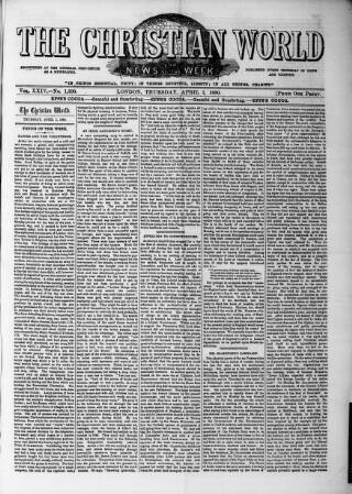 cover page of Christian World published on April 1, 1880