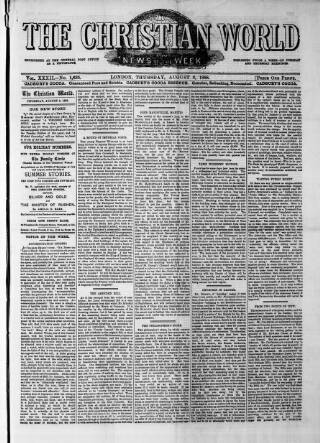 cover page of Christian World published on August 2, 1888
