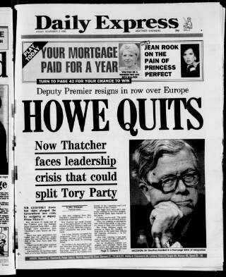 cover page of Daily Express published on November 2, 1990