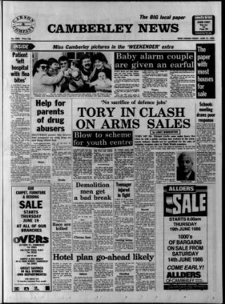 cover page of Camberley News published on June 13, 1986
