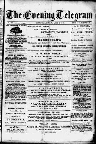 cover page of Evening Express Telegram (Cheltenham) published on April 1, 1878
