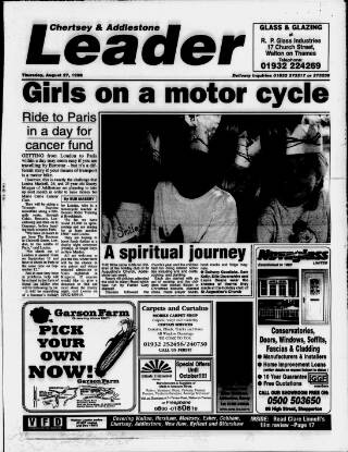 cover page of Chertsey & Addlestone Leader published on August 27, 1998