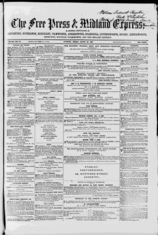 cover page of Coventry Free Press published on August 29, 1862