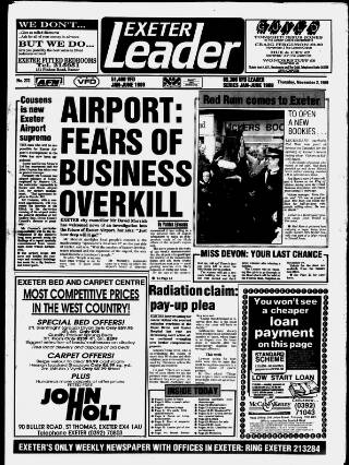 cover page of Exeter Leader published on November 2, 1989