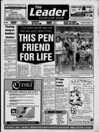 cover page of Exeter Leader published on August 2, 1990