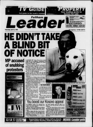cover page of Feltham Leader published on April 8, 1999