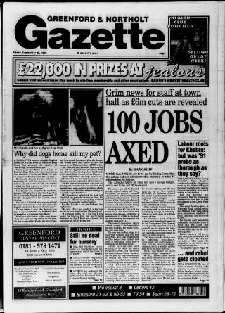cover page of Greenford & Northolt Gazette published on September 22, 1995