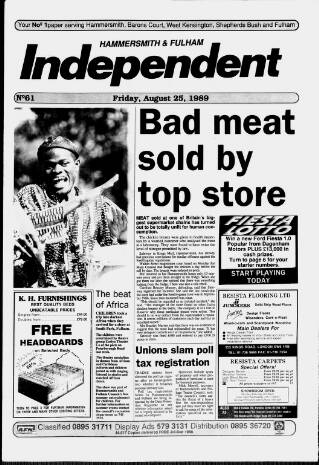 cover page of Hammersmith & Fulham Independent published on August 25, 1989