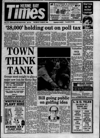 cover page of Herne Bay Times published on August 2, 1990