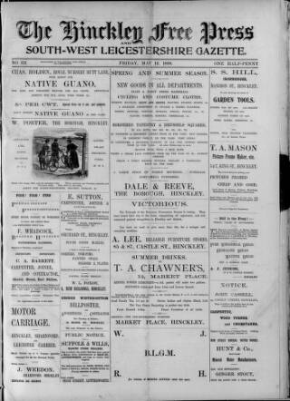 cover page of Hinckley Free Press published on May 12, 1899
