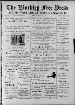 cover page of Hinckley Free Press published on June 30, 1899