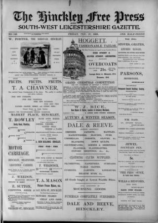 cover page of Hinckley Free Press published on November 17, 1899