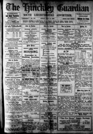 cover page of Hinckley Guardian and South Leicestershire Advertiser published on May 22, 1925