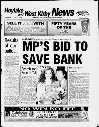 cover page of Hoylake & West Kirby News published on April 1, 1998