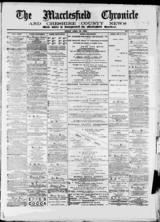 cover page of Macclesfield Chronicle and Cheshire County News published on April 12, 1889