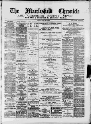 cover page of Macclesfield Chronicle and Cheshire County News published on April 26, 1889