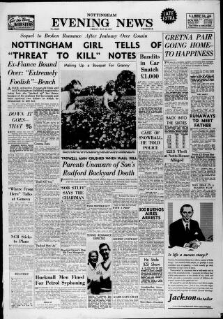 cover page of Nottingham Evening News published on May 22, 1959