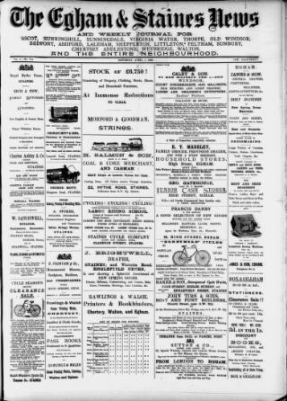 cover page of Egham & Staines News published on April 1, 1899