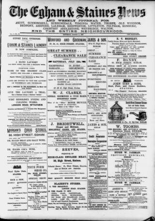 cover page of Egham & Staines News published on August 2, 1902