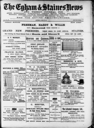cover page of Egham & Staines News published on June 13, 1903