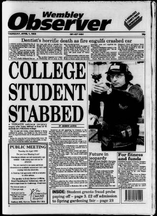 cover page of Wembley Observer published on April 1, 1993