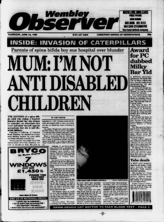 cover page of Wembley Observer published on June 13, 1996