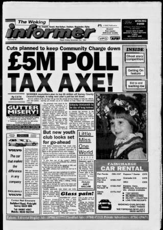 cover page of Woking Informer published on November 2, 1990