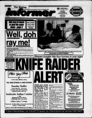 cover page of Woking Informer published on May 22, 1992