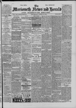 cover page of Merioneth News and Herald and Barmouth Record published on June 13, 1895