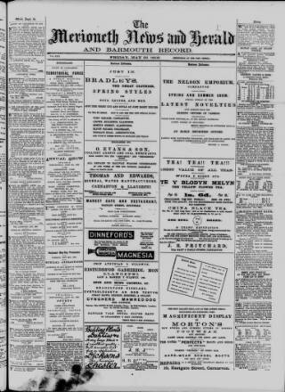 cover page of Merioneth News and Herald and Barmouth Record published on May 22, 1908