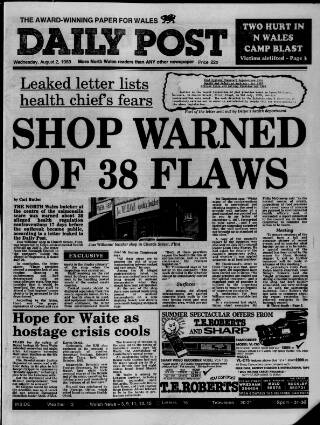 cover page of Liverpool Daily Post (Welsh Edition) published on August 2, 1989