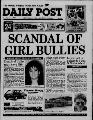 cover page of Liverpool Daily Post (Welsh Edition) published on April 1, 1991