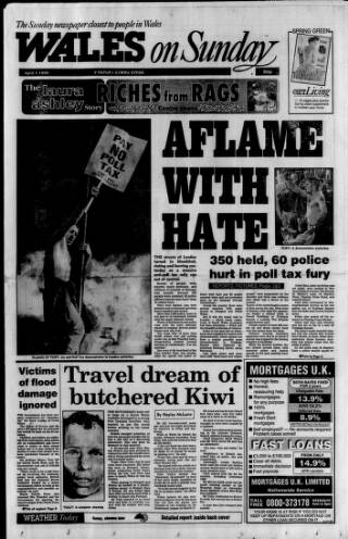 cover page of Wales on Sunday published on April 1, 1990