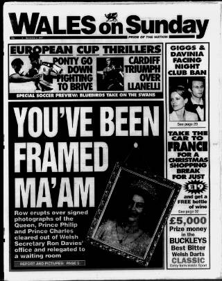 cover page of Wales on Sunday published on November 2, 1997