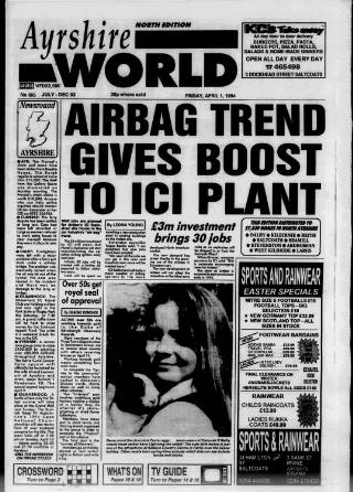 cover page of Ayrshire World published on April 1, 1994