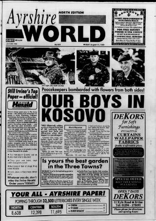 cover page of Ayrshire World published on August 13, 1999