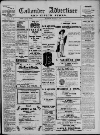 cover page of Callander Advertiser published on November 2, 1912