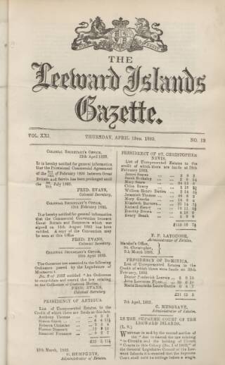 cover page of Leeward Islands Gazette published on April 13, 1893