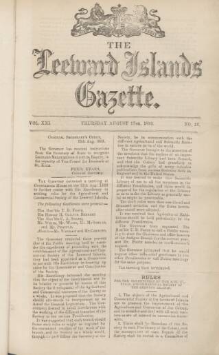 cover page of Leeward Islands Gazette published on August 17, 1893