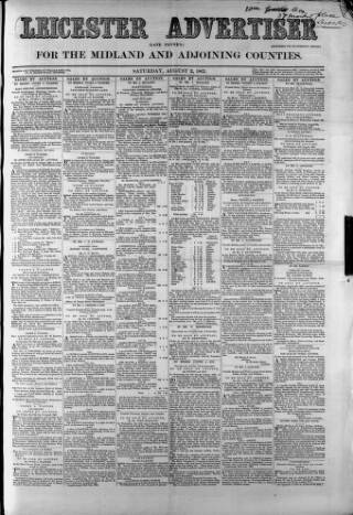 cover page of Leicester Advertiser published on August 2, 1862
