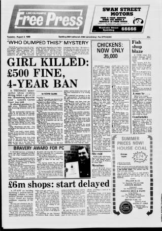 cover page of Lincolnshire Free Press published on August 2, 1988