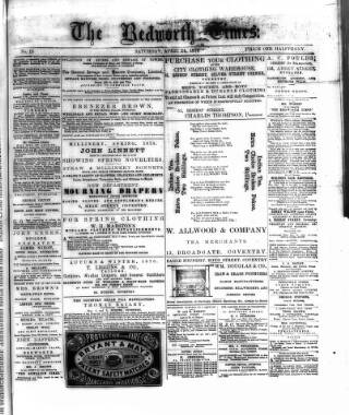 cover page of Bedworth Times published on April 24, 1875