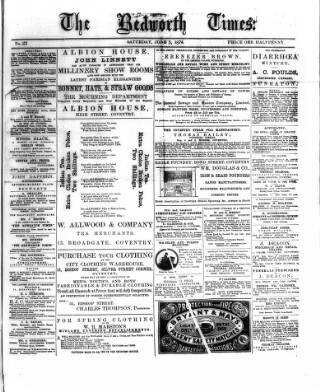 cover page of Bedworth Times published on June 5, 1875
