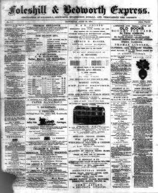 cover page of Foleshill & Bedworth Express published on June 13, 1874