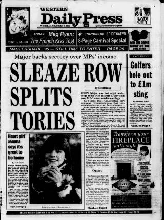 cover page of Western Daily Press published on November 2, 1995