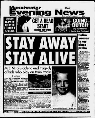 cover page of Manchester Evening News published on April 1, 1998