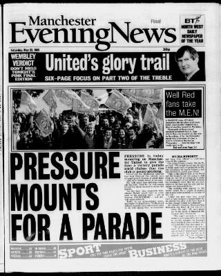cover page of Manchester Evening News published on May 22, 1999