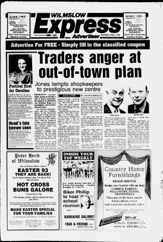 cover page of Wilmslow Express Advertiser published on April 1, 1993