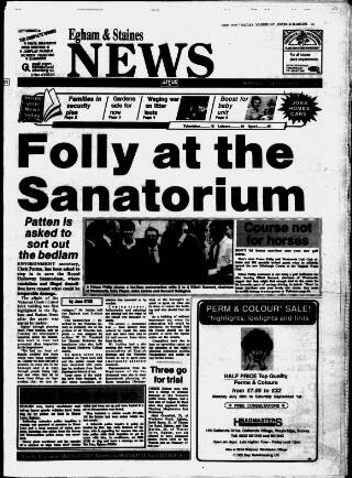 cover page of Staines & Egham News published on August 2, 1990